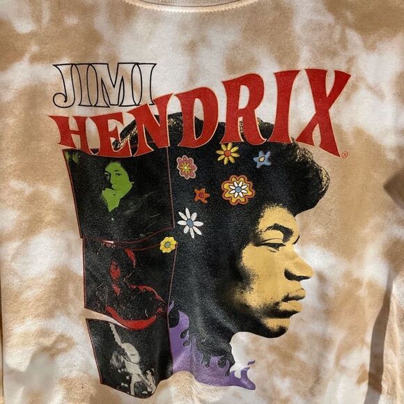 Jimi Hendrix Tiedye Cropped Graphic Tshirt, Tan, Large - Picture 3 of 8